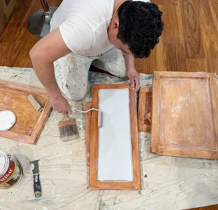 Prepping a cabinet door for refinishing