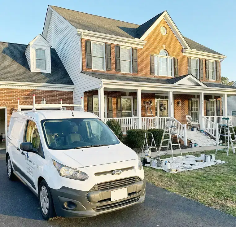 DJ Mega Paints van and crew equipment at a Richmond home